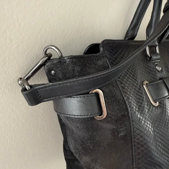 Coach Swagger Python Embossed Leather Suede Satchel Bag Black 36499 - Picture 4 of 12